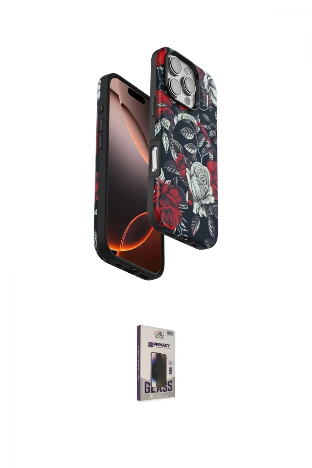 ieg™ iPhone 16 Pro Max Kılıf Siluet Doku - Siyah Bilvis Hayalet Cam Ekran Koruyucu