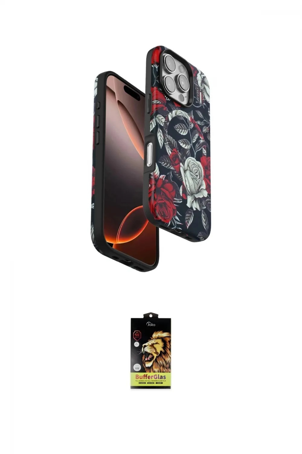 ieg™ iPhone 16 Pro Max Kılıf Siluet Doku - Siyah Buffer Cam Ekran Koruyucu