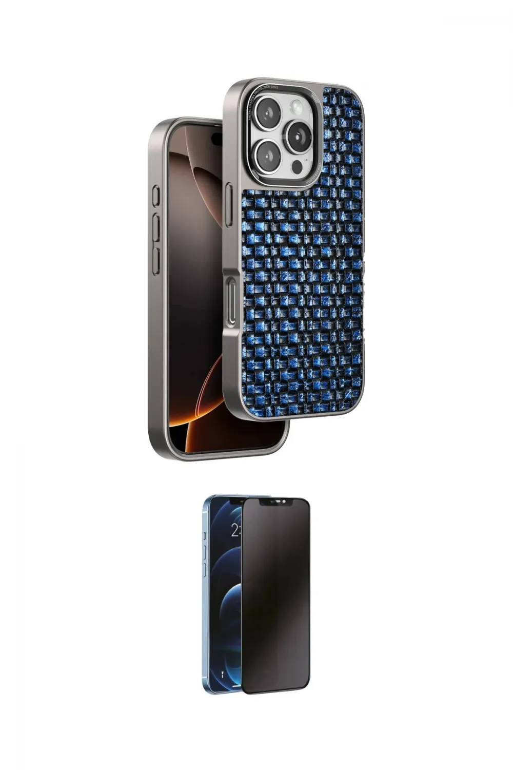 ieg™ iPhone 16 Pro Max Kılıf Siluet Form Serisi - Siyah 3D Antistatik Hayalet Cam Ekran Koruyucu