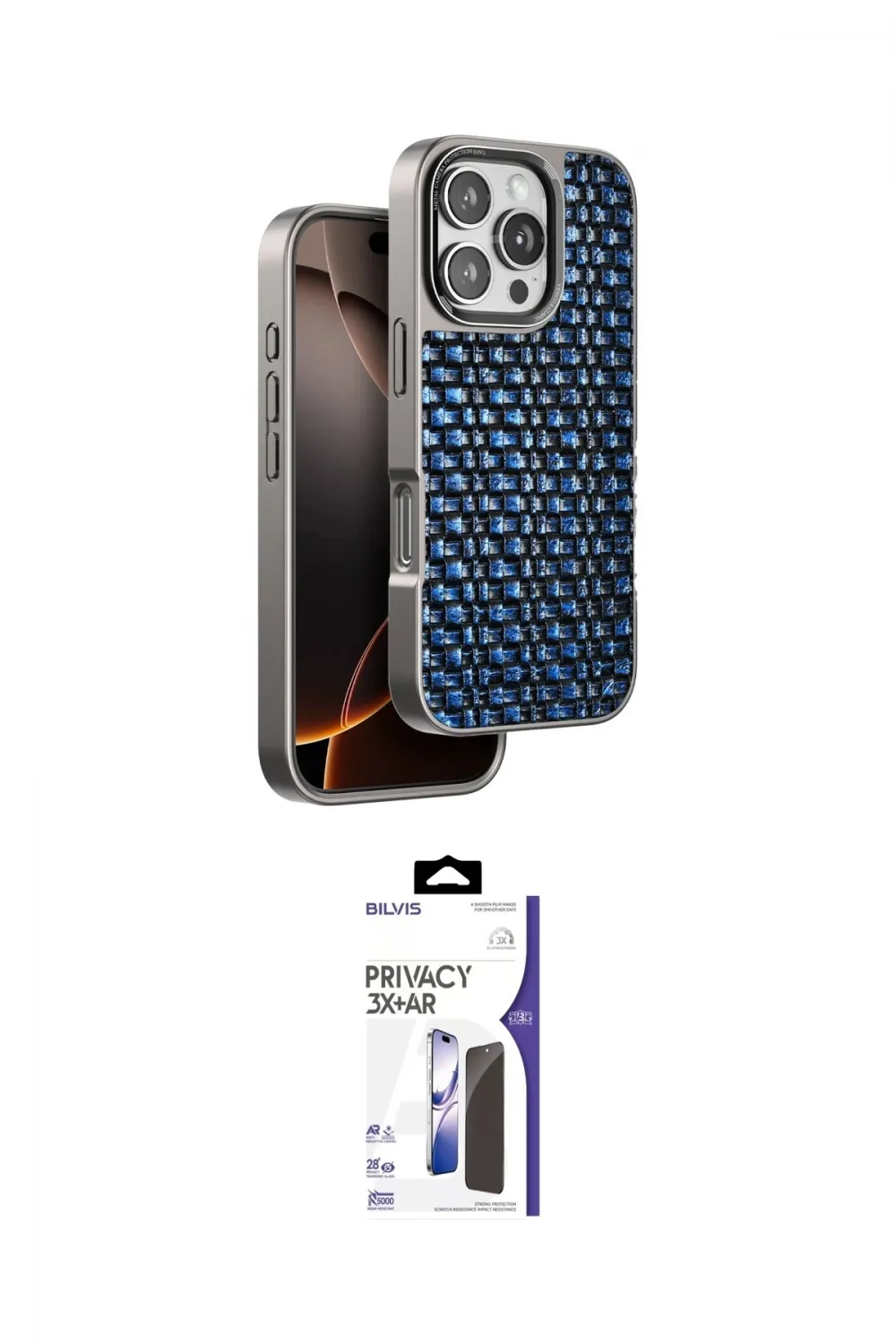 ieg™ iPhone 16 Pro Max Kılıf Siluet Form Serisi - Siyah Bilvis 3X AR Hayalet Cam Ekran Koruyucu