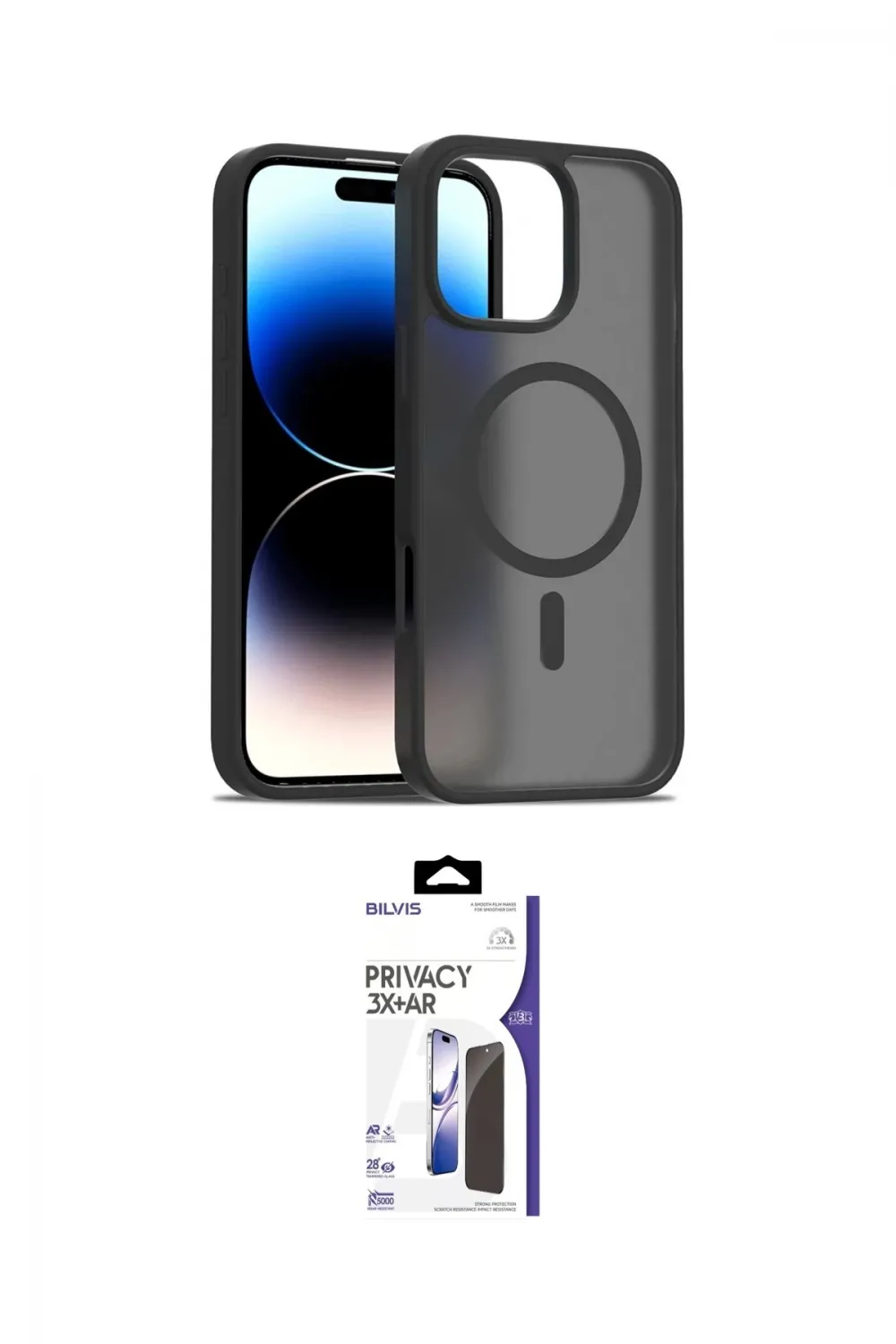 ieg™ iPhone 16 Pro Max Kılıf Siluet Minimal Prime - Siyah Bilvis 3X AR Hayalet Cam Ekran Koruyucu
