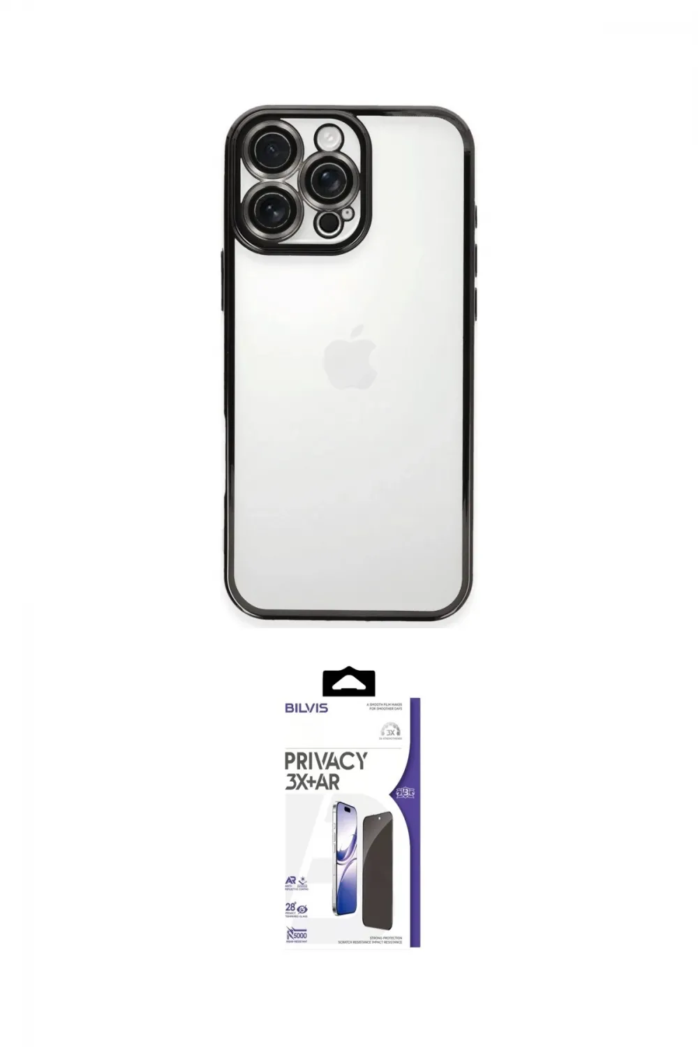 ieg™ iPhone 16 Pro Max Kılıf Vadi Minimal - Siyah Bilvis 3X AR Hayalet Cam Ekran Koruyucu