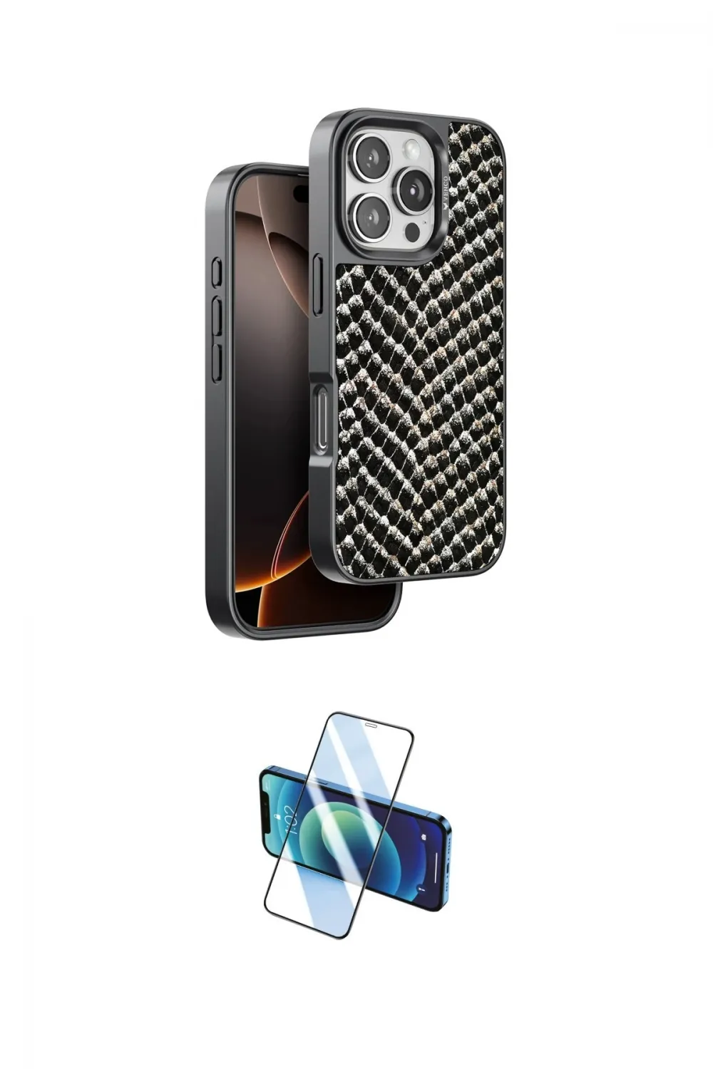 ieg™ iPhone 16 Pro Max Kılıf Vadi Özel Seri - Siyah 3D Antistatik Cam Ekran Koruyucu