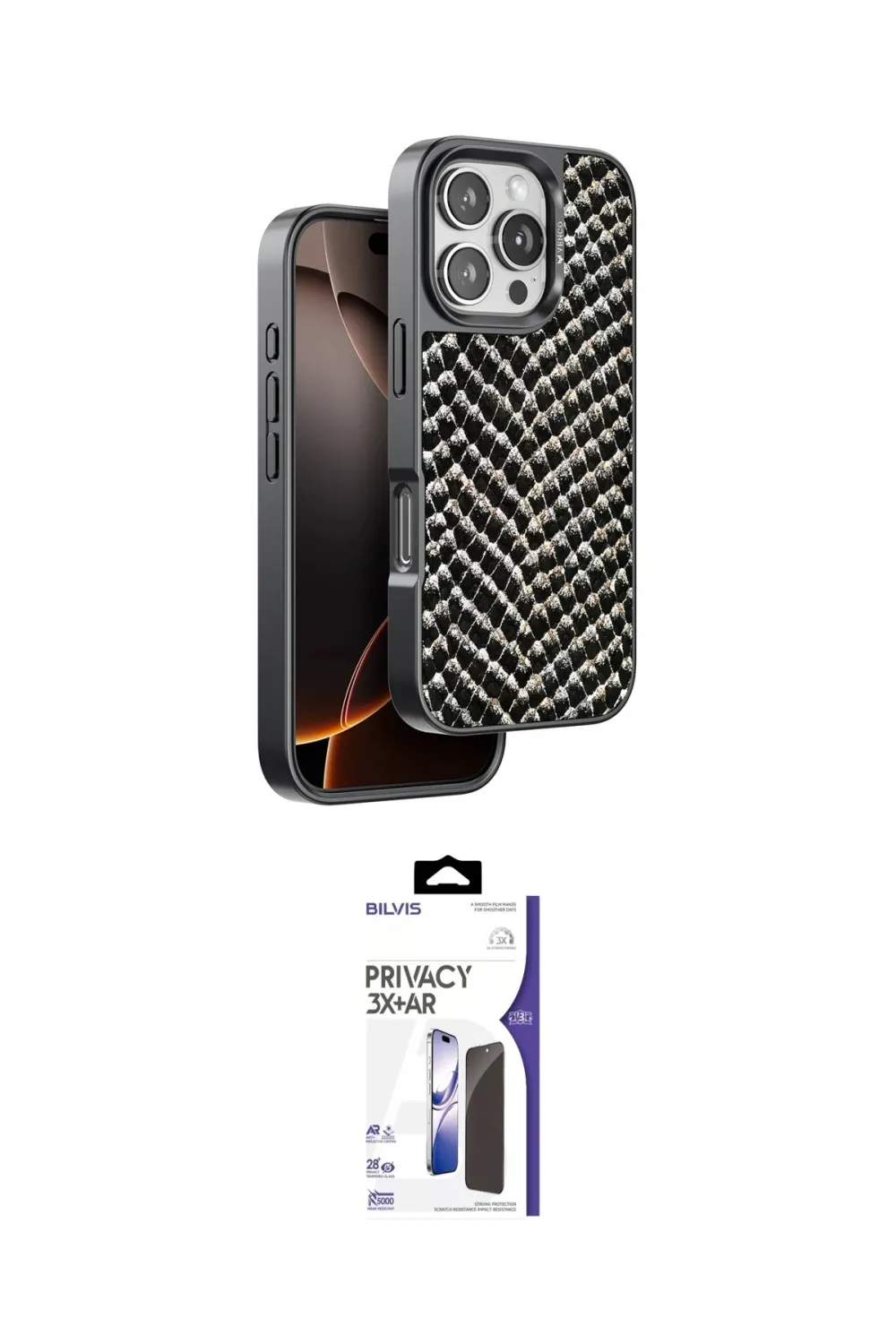ieg™ iPhone 16 Pro Max Kılıf Vadi Özel Seri - Siyah Bilvis 3X AR Hayalet Cam Ekran Koruyucu