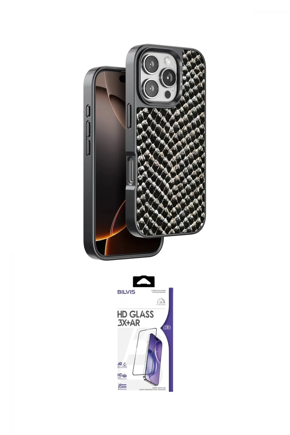 ieg™ iPhone 16 Pro Max Kılıf Vadi Özel Seri - Siyah Bilvis 3X AR HD Cam Ekran Koruyucu