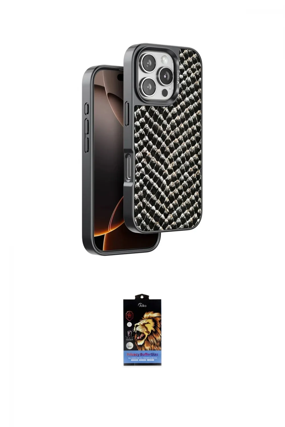 ieg™ iPhone 16 Pro Max Kılıf Vadi Özel Seri - Siyah Buffer Hayalet Cam Ekran Koruyucu