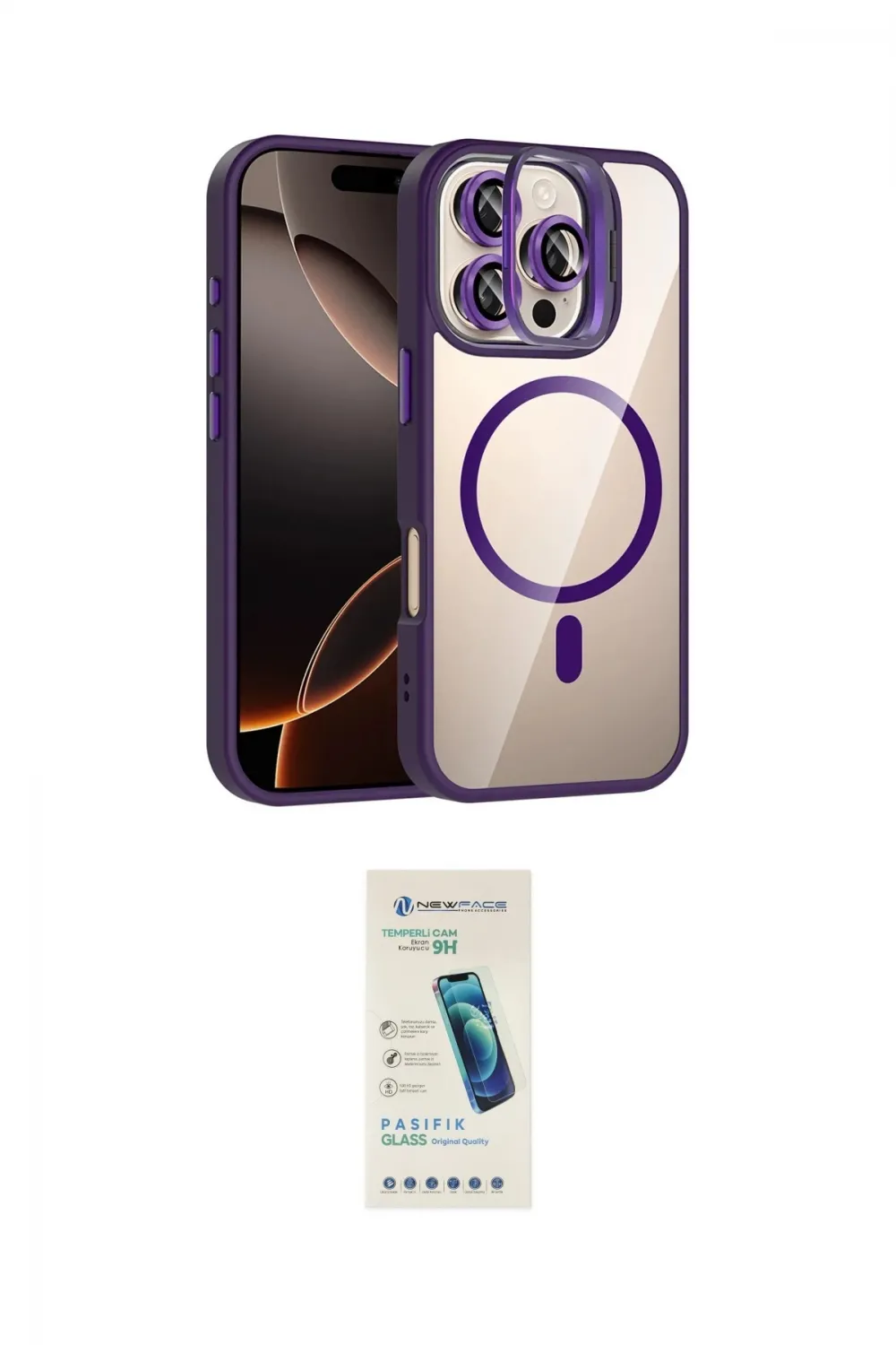 ieg™ iPhone 16 Pro Max Kılıf Yadigar Asil Koleksiyonu - Şeffaf Pasifik Cam Ekran Koruyucu