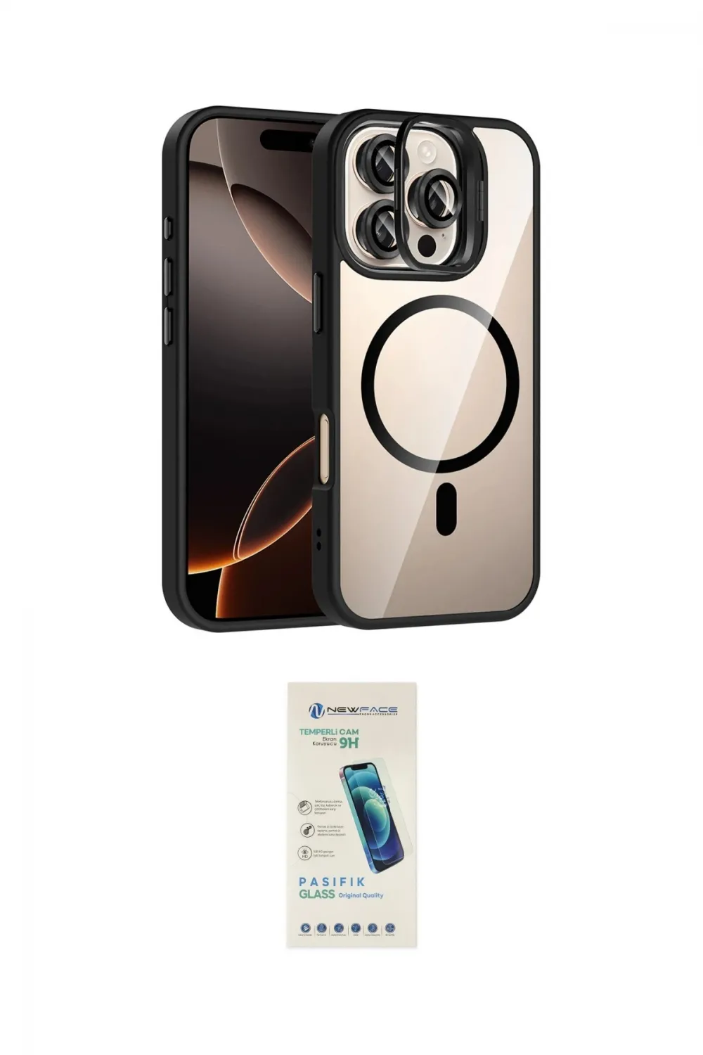 ieg™ iPhone 16 Pro Max Kılıf Yadigar Asil Koleksiyonu - Şeffaf Pasifik Cam Ekran Koruyucu