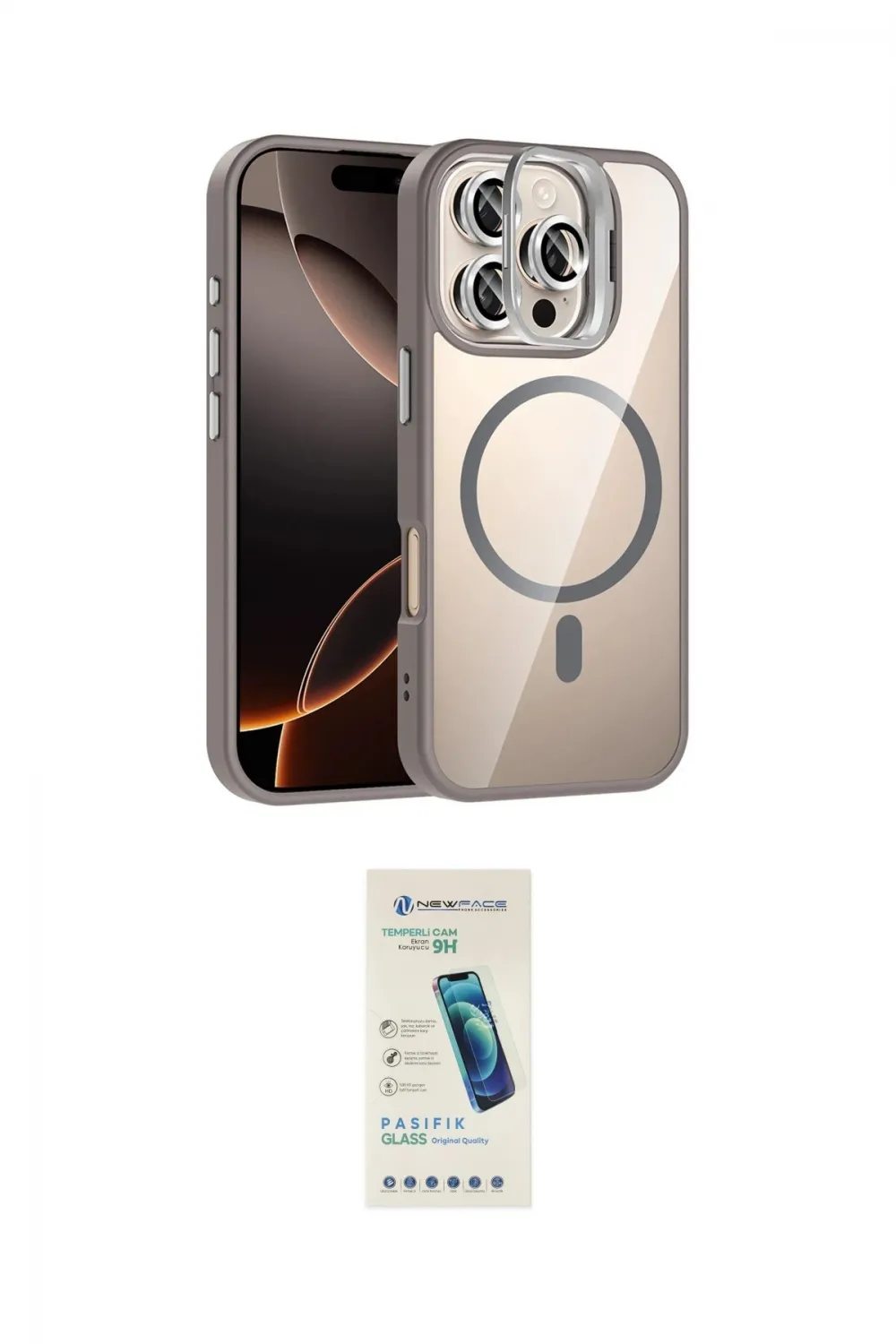 ieg™ iPhone 16 Pro Max Kılıf Yadigar Asil Koleksiyonu - Şeffaf Pasifik Cam Ekran Koruyucu