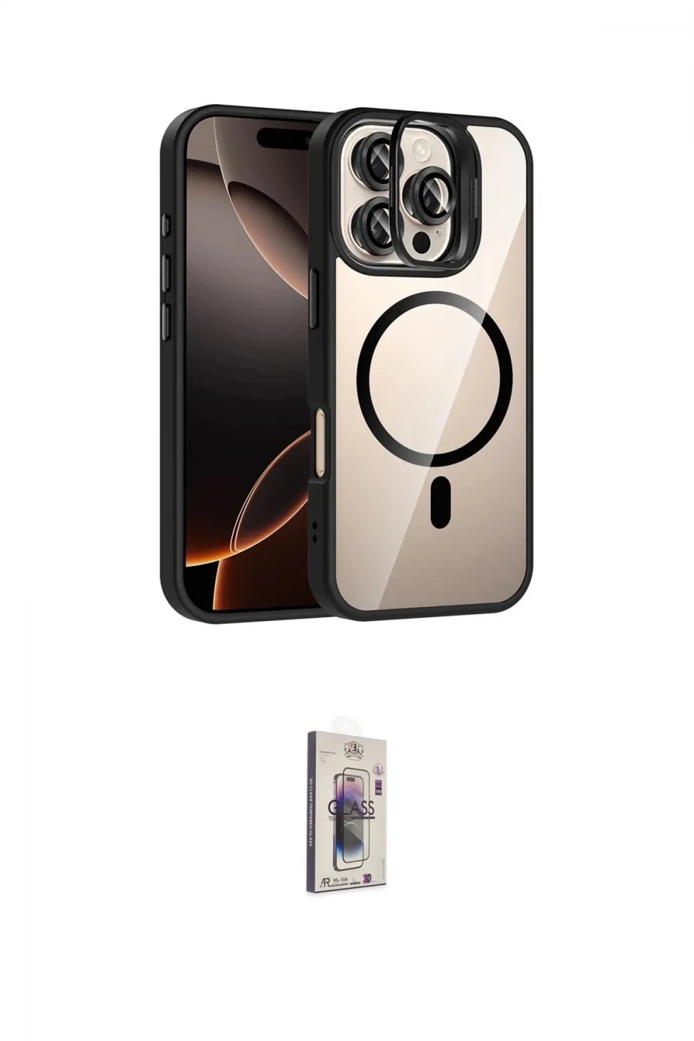 ieg™ iPhone 16 Pro Max Kılıf Yadigar Asil Koleksiyonu - Siyah Bilvis 3D Cam Ekran Koruyucu