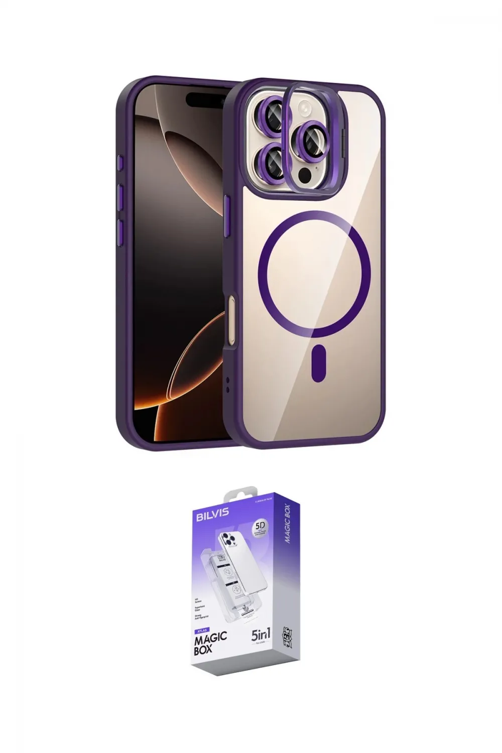 ieg™ iPhone 16 Pro Max Kılıf Yadigar Asil Koleksiyonu - Siyah Bilvis 5in1 3D Magic Cam Ekran Koruyucu