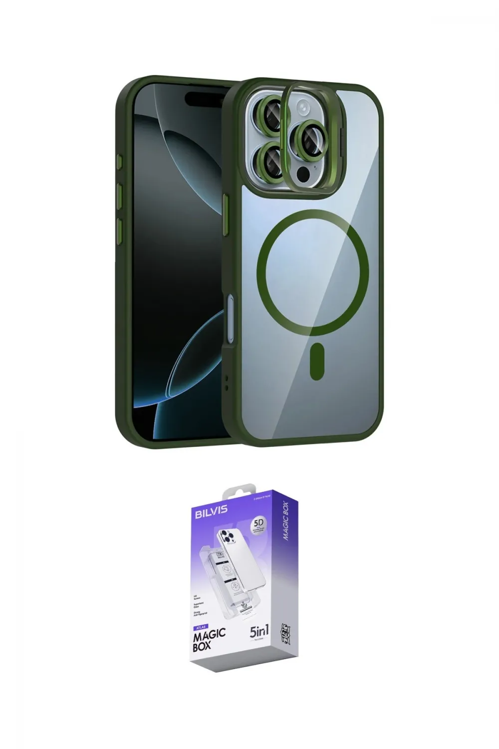 ieg™ iPhone 16 Pro Max Kılıf Yadigar Asil Koleksiyonu - Siyah Bilvis 5in1 3D Magic Cam Ekran Koruyucu