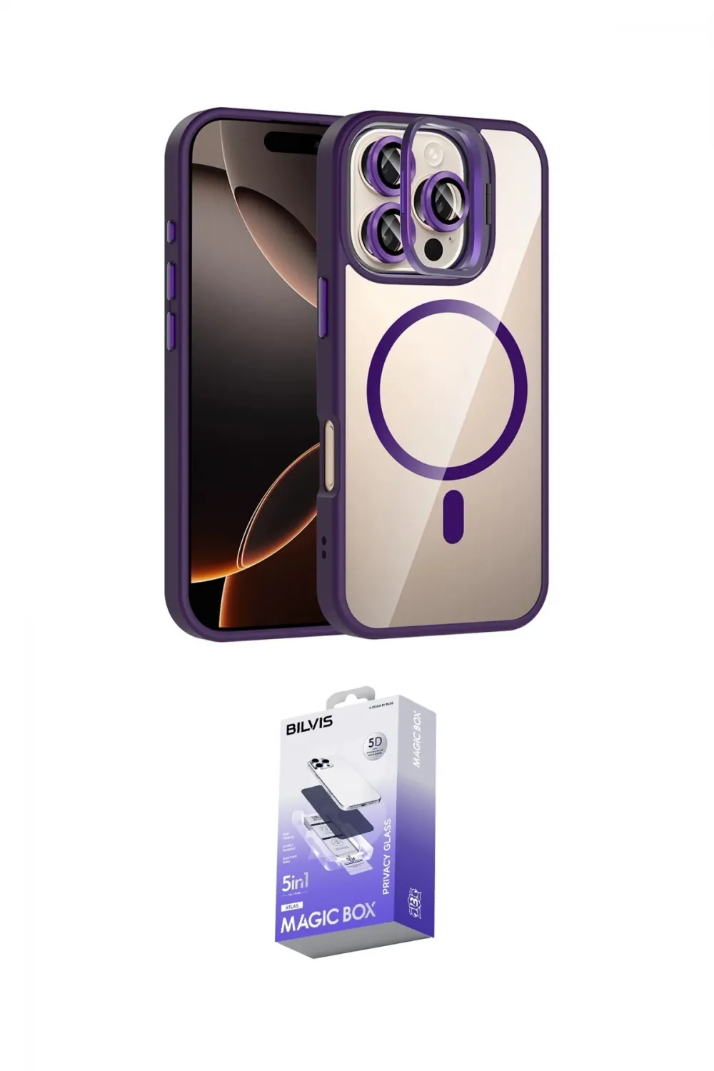 ieg™ iPhone 16 Pro Max Kılıf Yadigar Asil Koleksiyonu - Siyah Bilvis 5in1 5D Magic Hayalet Cam Ekran Koruyucu