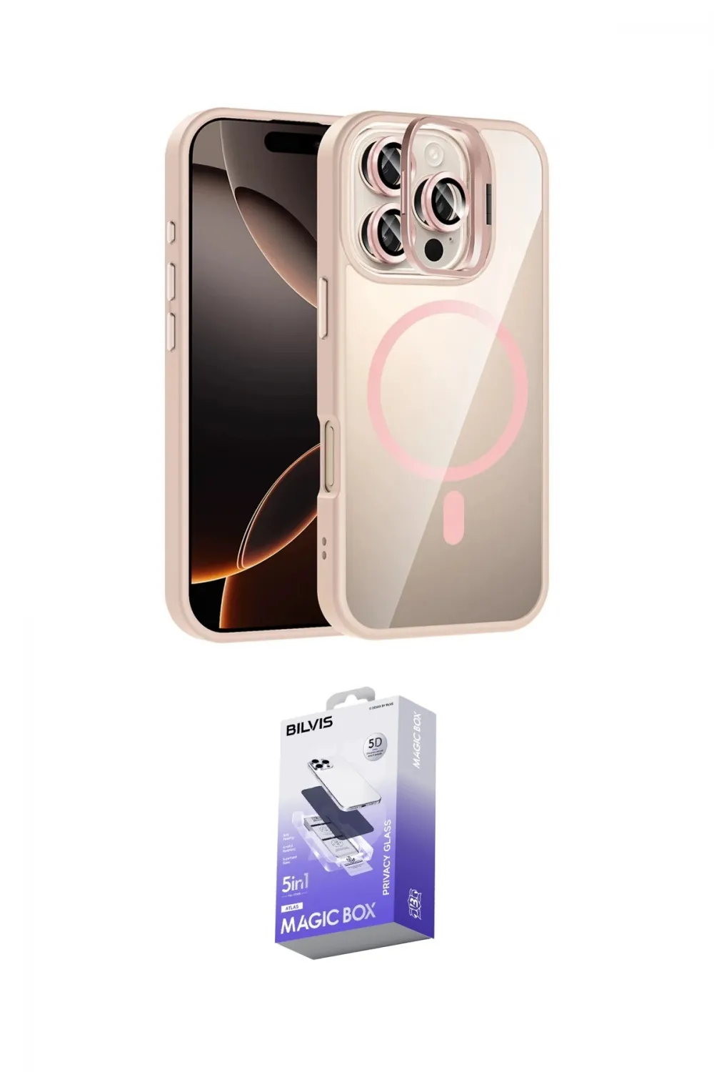 ieg™ iPhone 16 Pro Max Kılıf Yadigar Asil Koleksiyonu - Siyah Bilvis 5in1 5D Magic Hayalet Cam Ekran Koruyucu