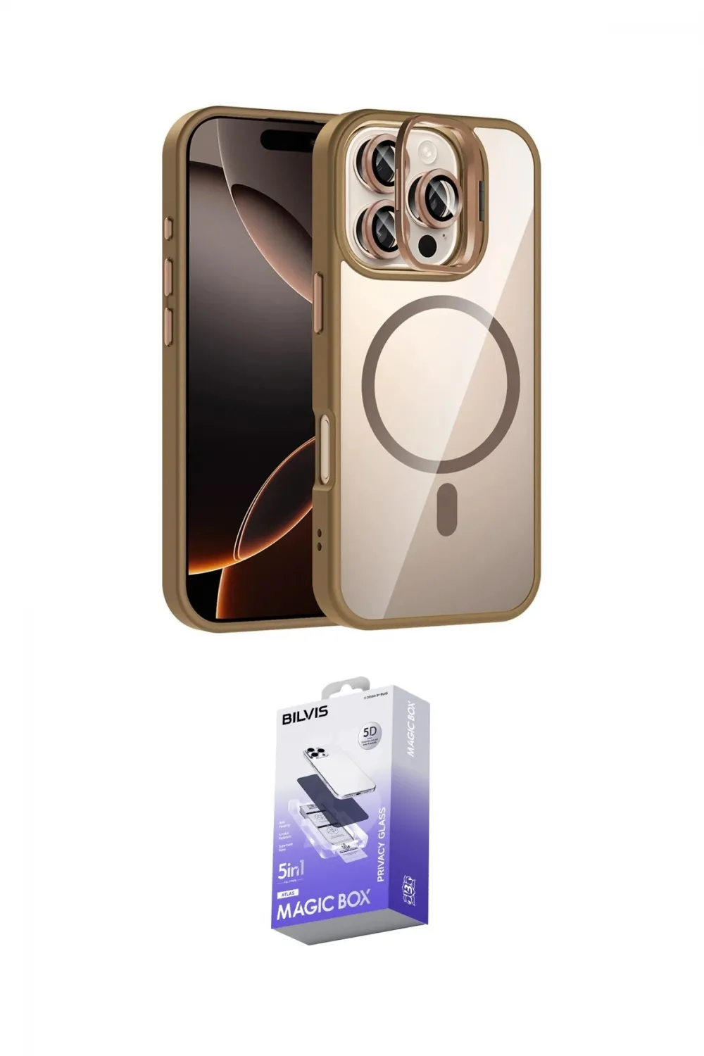 ieg™ iPhone 16 Pro Max Kılıf Yadigar Asil Koleksiyonu - Siyah Bilvis 5in1 5D Magic Hayalet Cam Ekran Koruyucu