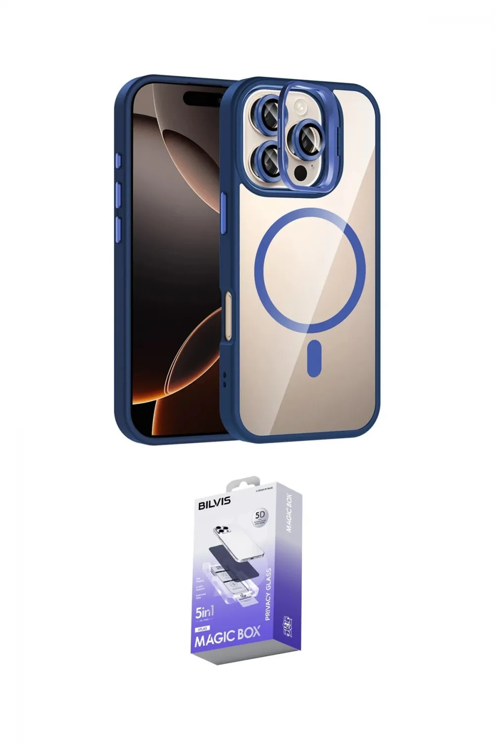 ieg™ iPhone 16 Pro Max Kılıf Yadigar Asil Koleksiyonu - Siyah Bilvis 5in1 5D Magic Hayalet Cam Ekran Koruyucu