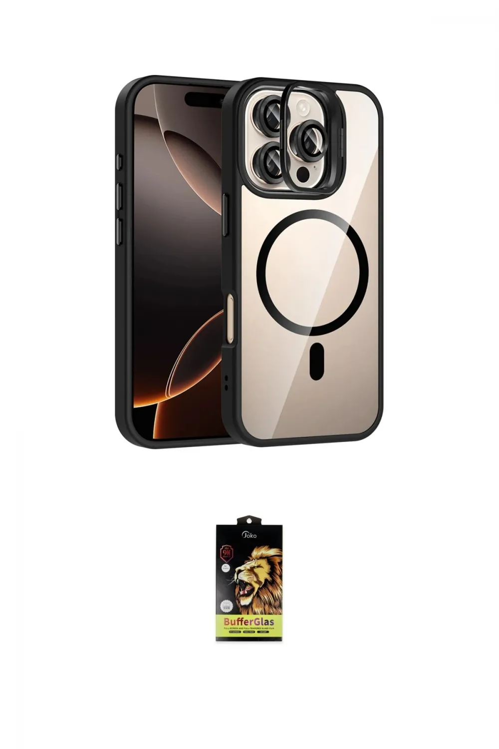 ieg™ iPhone 16 Pro Max Kılıf Yadigar Asil Koleksiyonu - Siyah Buffer Cam Ekran Koruyucu