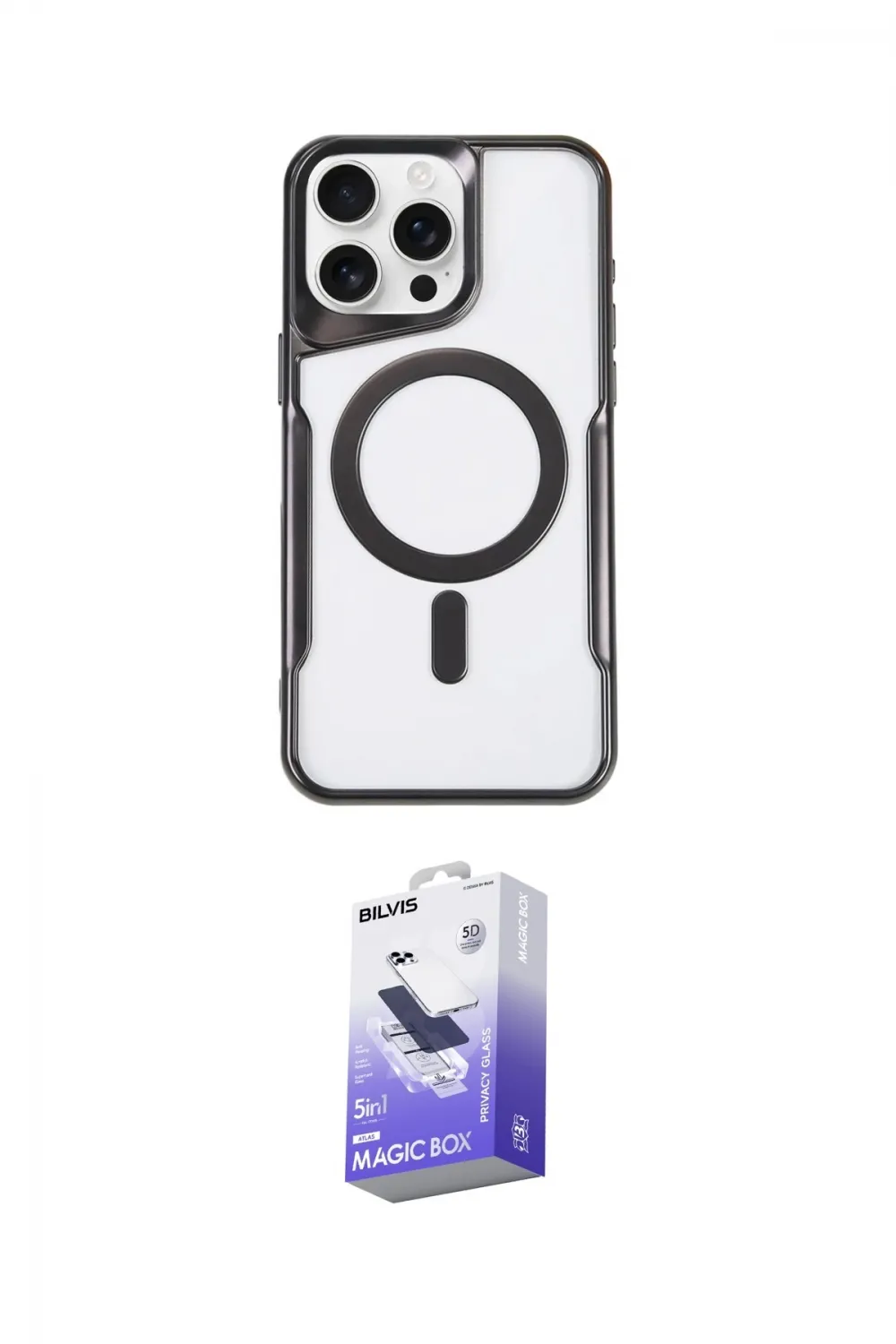 ieg™ iPhone 16 Pro Max Kılıf Yadigar Klasik Özel Seri - Siyah Bilvis 5in1 5D Magic Hayalet Cam Ekran Koruyucu