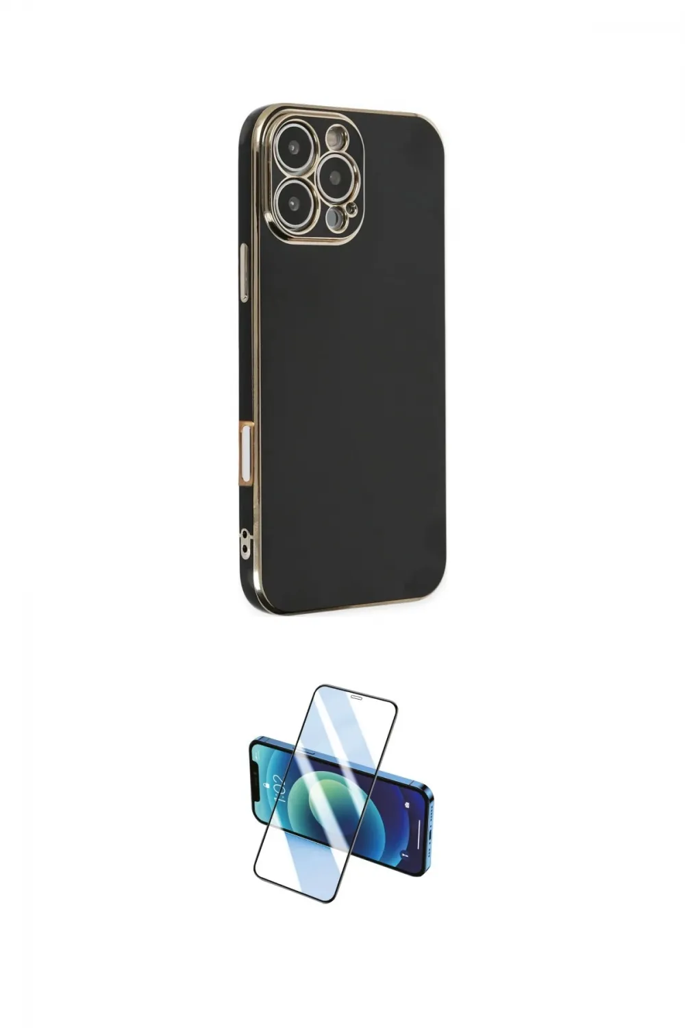 ieg™ iPhone 16 Pro Max Kılıf Yankı Serisi - Siyah 3D Antistatik Cam Ekran Koruyucu