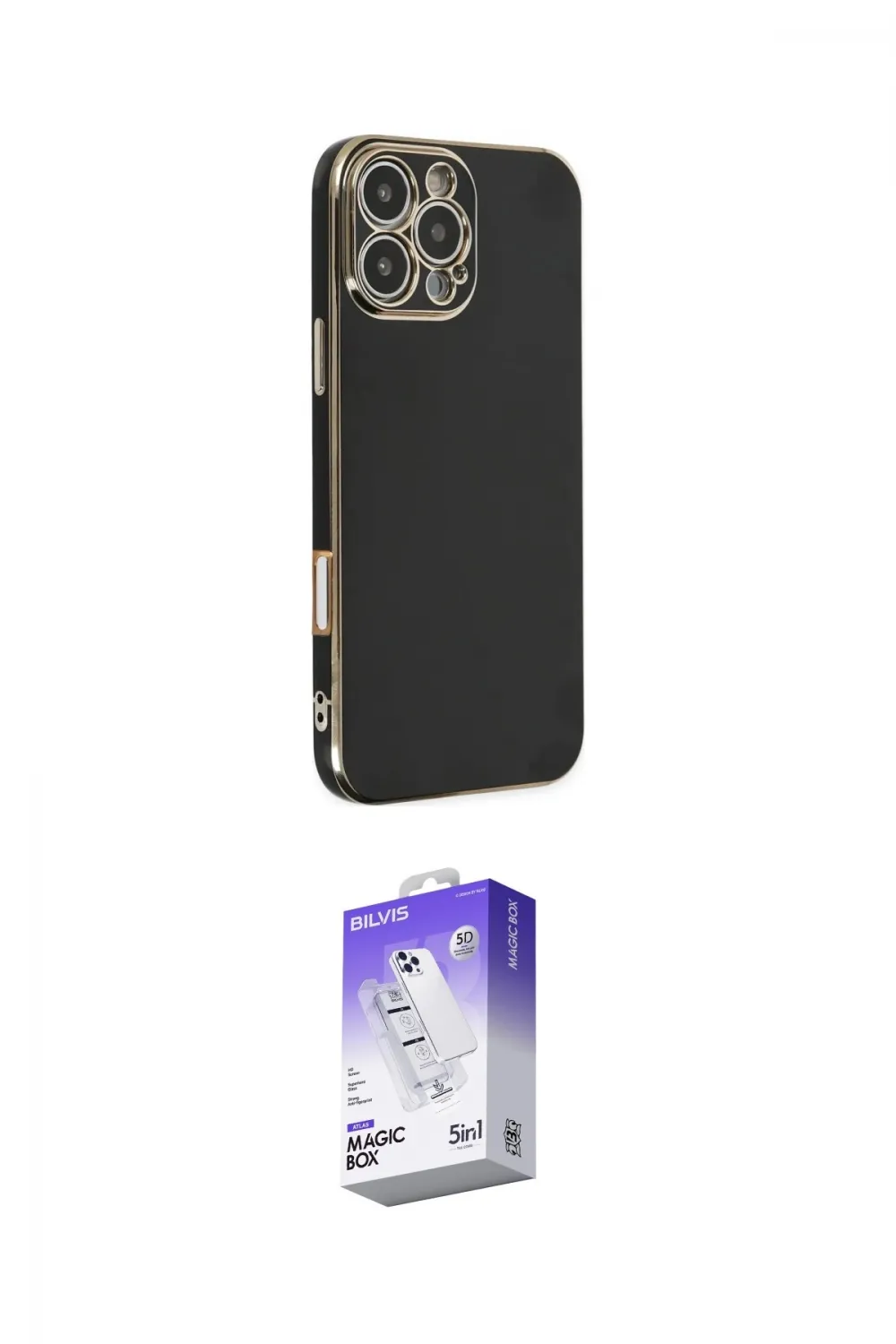 ieg™ iPhone 16 Pro Max Kılıf Yankı Serisi - Siyah Bilvis 5in1 3D Magic Cam Ekran Koruyucu