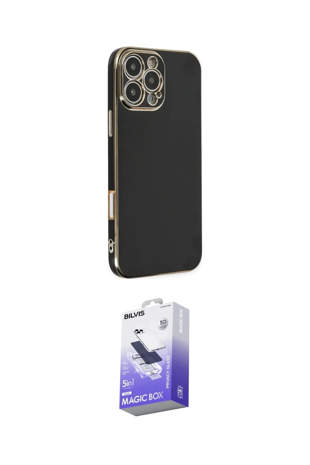 ieg™ iPhone 16 Pro Max Kılıf Yankı Serisi - Siyah Bilvis 5in1 5D Magic Hayalet Cam Ekran Koruyucu