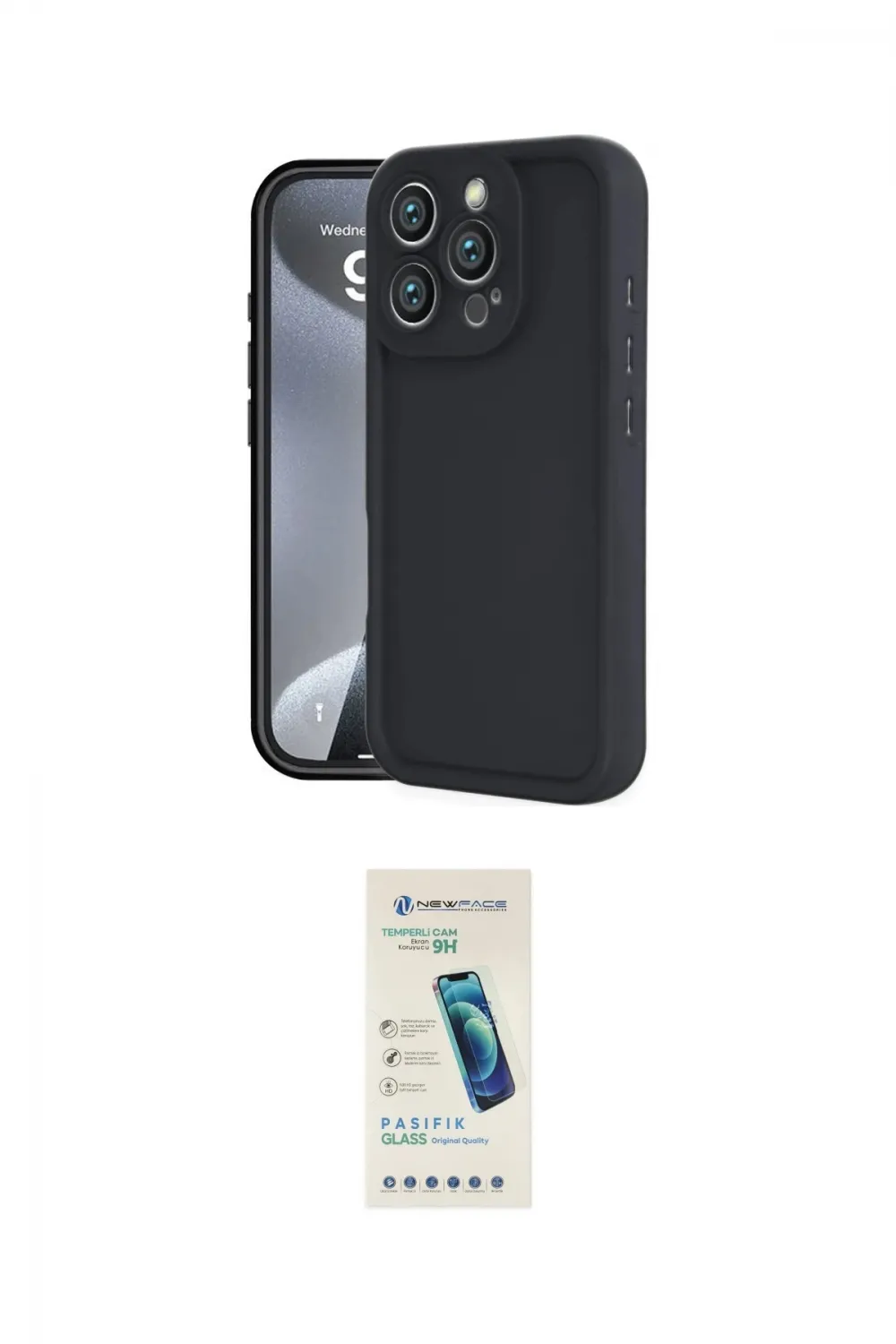 ieg™ iPhone 16 Pro Max Kılıf Yankı Yansıma Özel Seri - Şeffaf Pasifik Cam Ekran Koruyucu
