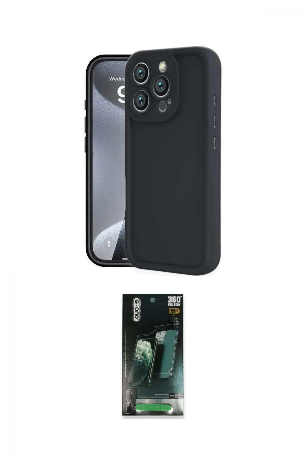 ieg™ iPhone 16 Pro Max Kılıf Yankı Yansıma Özel Seri - Siyah 360 Mat Full Body Arka Koruyucu