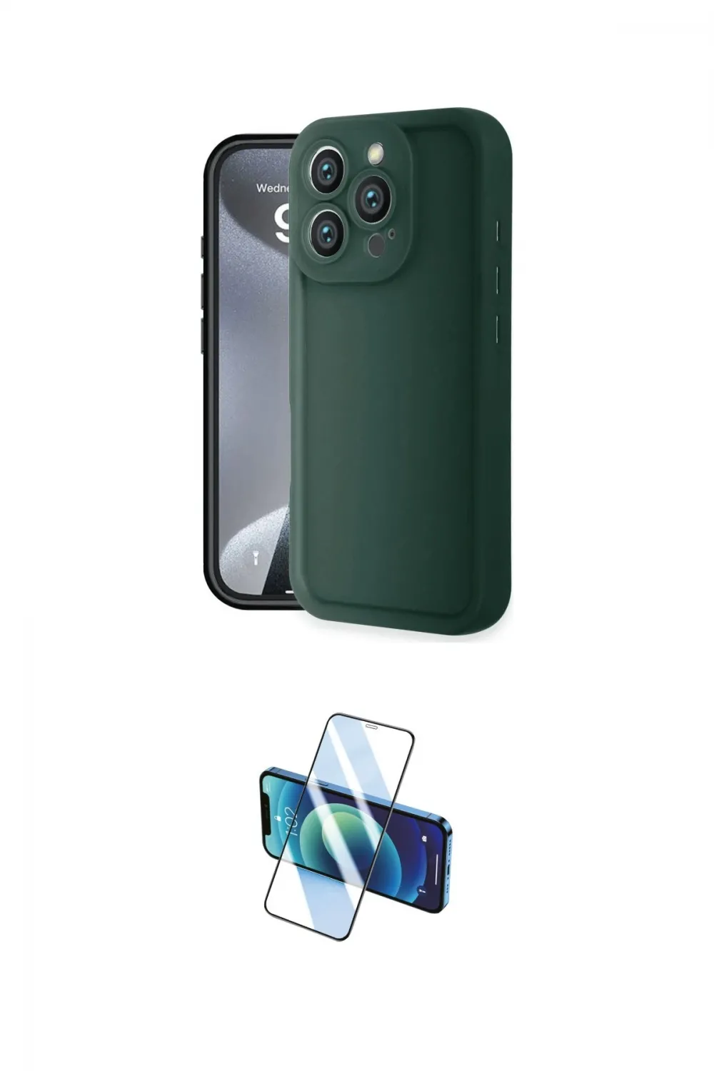 ieg™ iPhone 16 Pro Max Kılıf Yankı Yansıma Özel Seri - Siyah 3D Antistatik Cam Ekran Koruyucu
