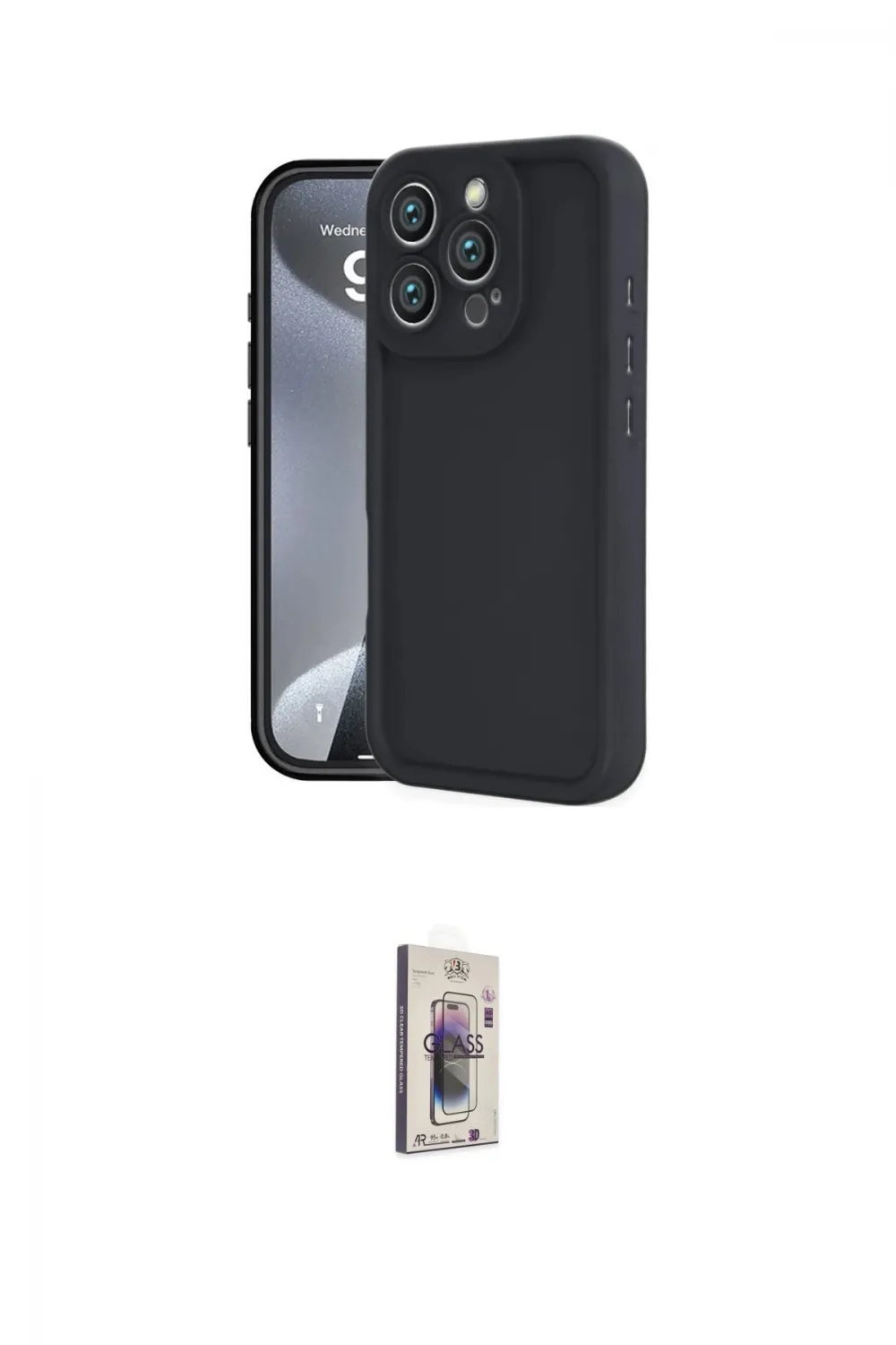 ieg™ iPhone 16 Pro Max Kılıf Yankı Yansıma Özel Seri - Siyah Bilvis 3D Cam Ekran Koruyucu