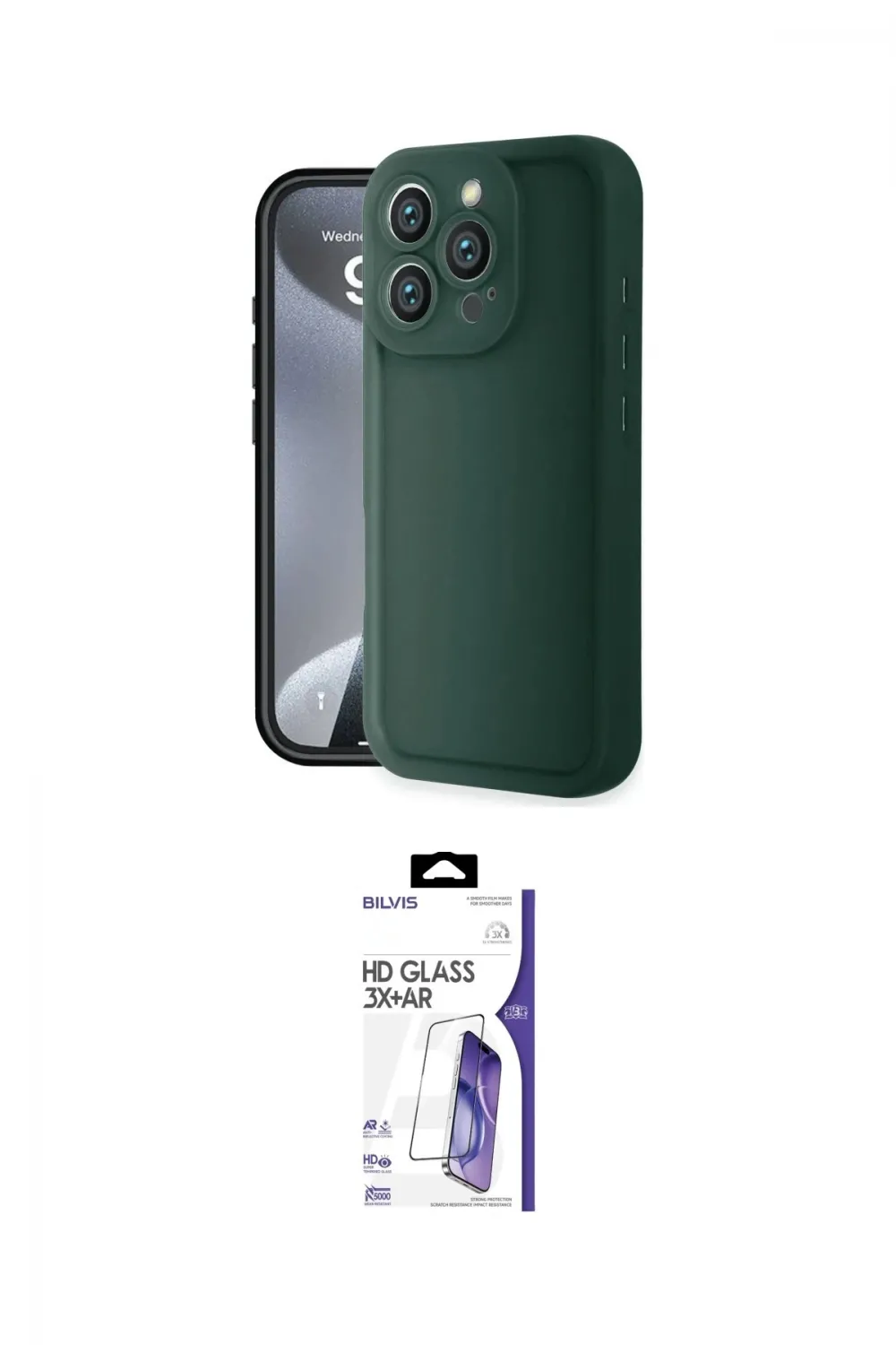 ieg™ iPhone 16 Pro Max Kılıf Yankı Yansıma Özel Seri - Siyah Bilvis 3X AR HD Cam Ekran Koruyucu