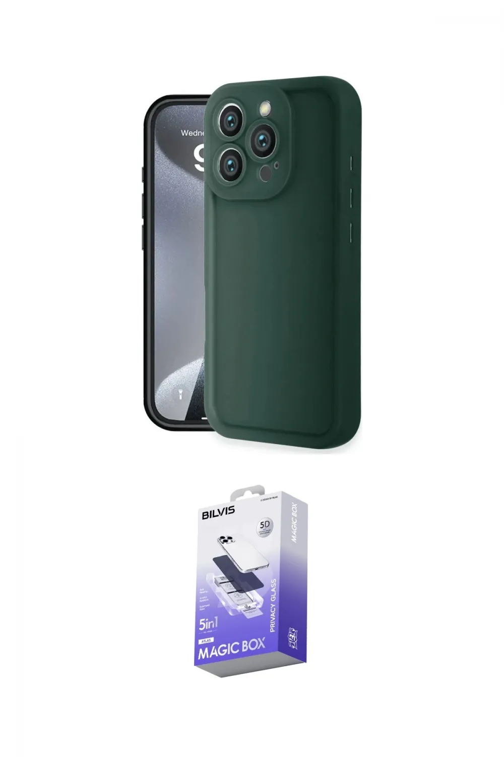 ieg™ iPhone 16 Pro Max Kılıf Yankı Yansıma Özel Seri - Siyah Bilvis 5in1 5D Magic Hayalet Cam Ekran Koruyucu