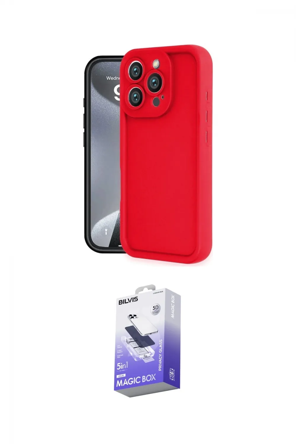 ieg™ iPhone 16 Pro Max Kılıf Yankı Yansıma Özel Seri - Siyah Bilvis 5in1 5D Magic Hayalet Cam Ekran Koruyucu