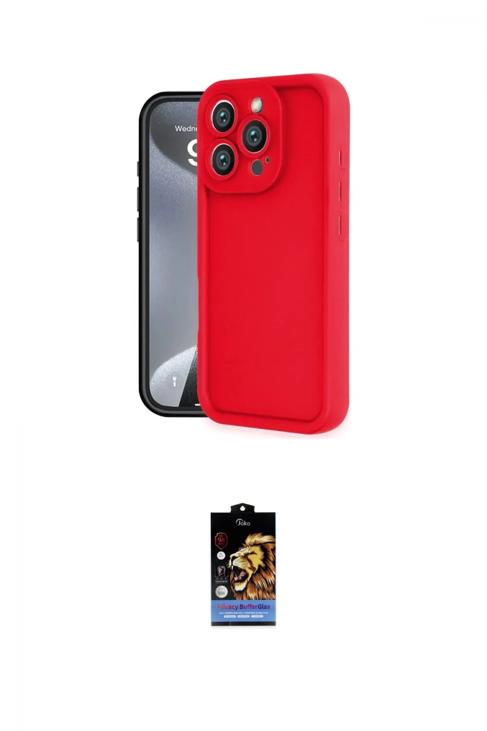 ieg™ iPhone 16 Pro Max Kılıf Yankı Yansıma Özel Seri - Siyah Buffer Hayalet Cam Ekran Koruyucu