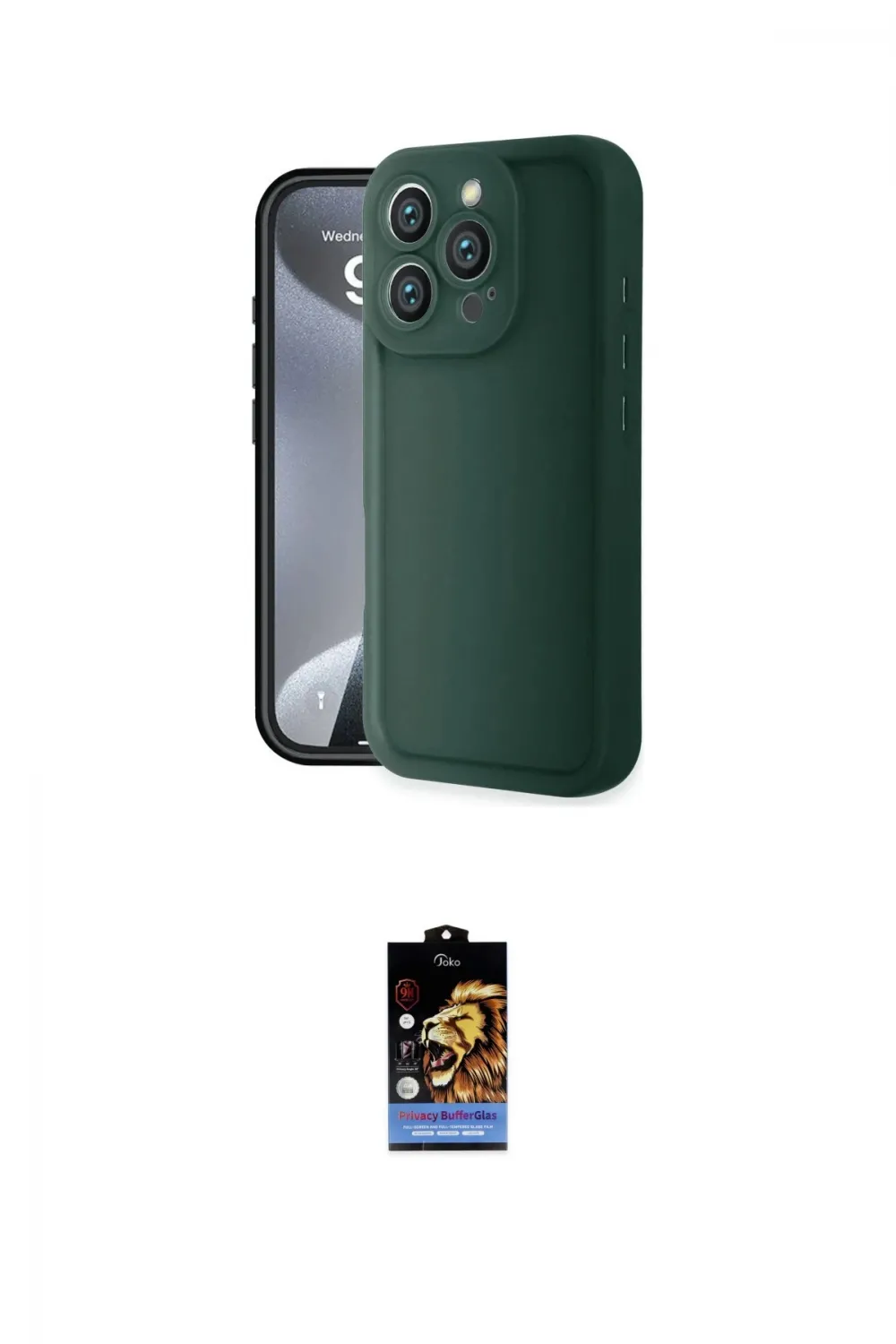 ieg™ iPhone 16 Pro Max Kılıf Yankı Yansıma Özel Seri - Siyah Buffer Hayalet Cam Ekran Koruyucu