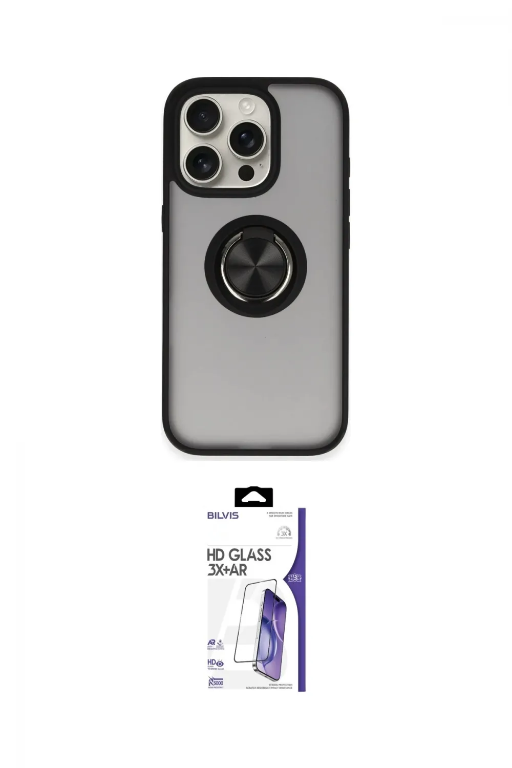 ieg™ iPhone 16 Pro Max Kılıf Yörünge Çizgi - Siyah Bilvis 3X AR HD Cam Ekran Koruyucu