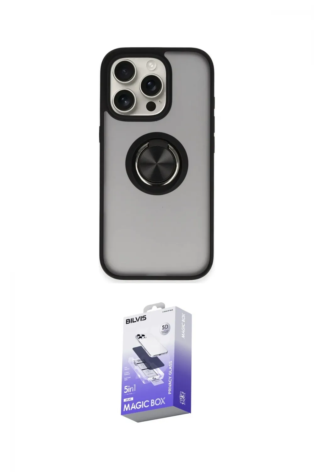 ieg™ iPhone 16 Pro Max Kılıf Yörünge Çizgi - Siyah Bilvis 5in1 5D Magic Hayalet Cam Ekran Koruyucu