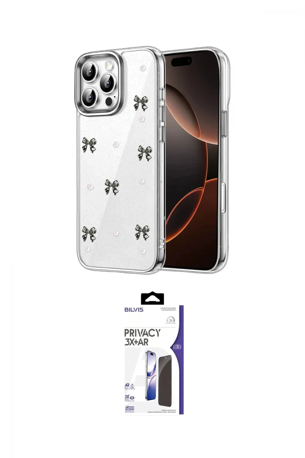ieg™ iPhone 16 Pro Max Kılıf Yörünge Form - Siyah Bilvis 3X AR Hayalet Cam Ekran Koruyucu