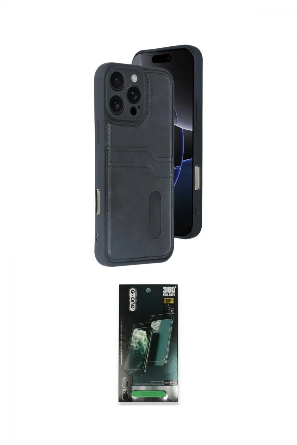 ieg™ iPhone 16 Pro Max Kılıf Yörünge Işık Serisi - Siyah 360 Mat Full Body Arka Koruyucu