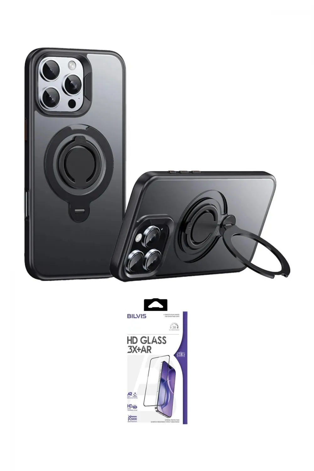 ieg™ iPhone 16 Pro Max Kılıf Zirve Çizgi Prime - Siyah Bilvis 3X AR HD Cam Ekran Koruyucu