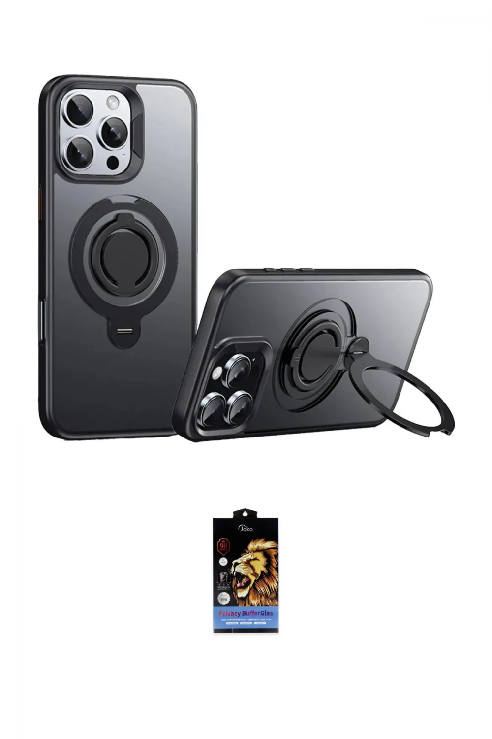 ieg™ iPhone 16 Pro Max Kılıf Zirve Çizgi Prime - Siyah Buffer Hayalet Cam Ekran Koruyucu