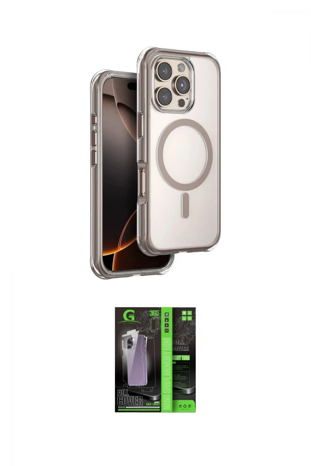 ieg™ iPhone 16 Pro Max Kılıf Zirve Klasik Prime - Şeffaf 360 Full Body Arka Koruyucu