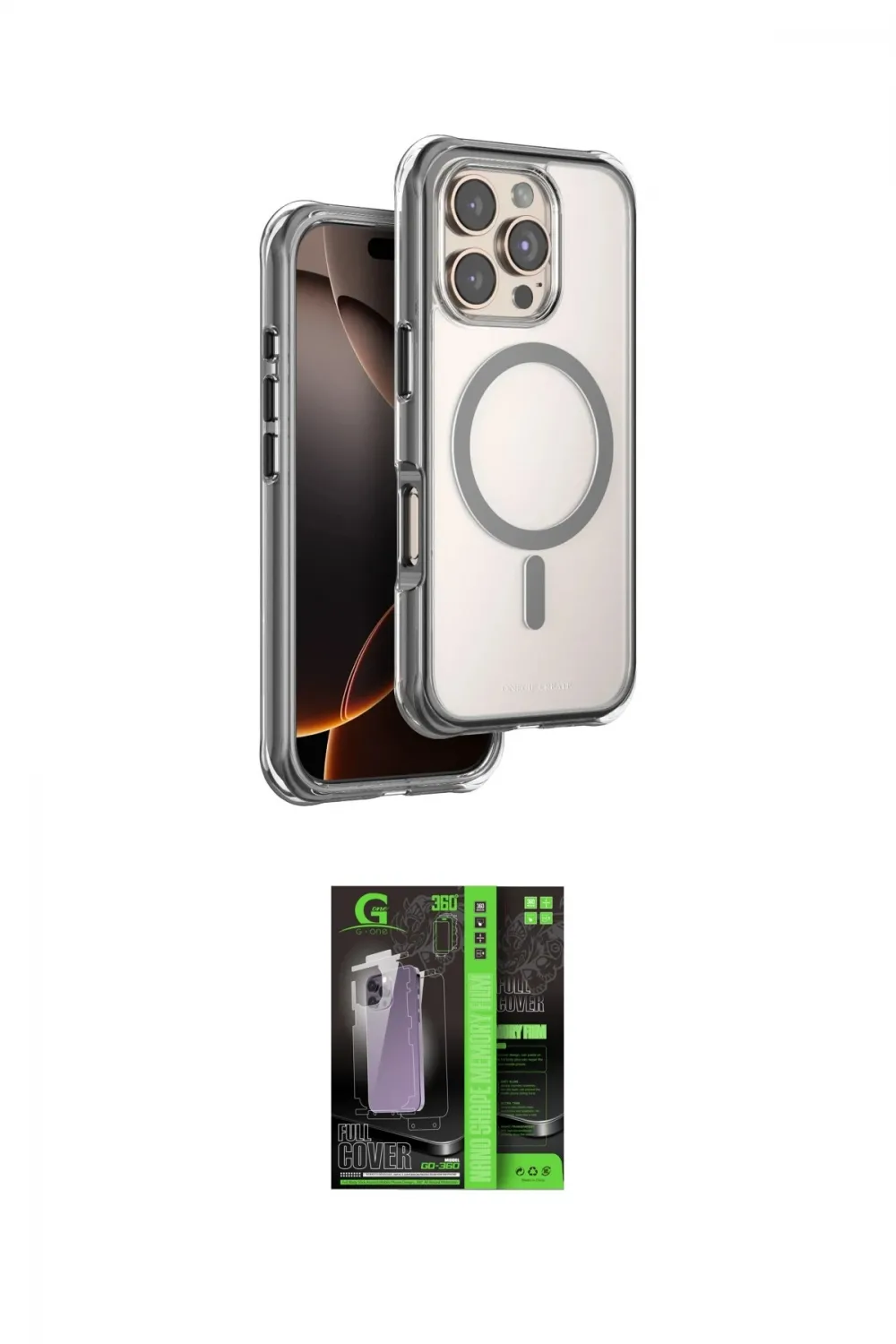 ieg™ iPhone 16 Pro Max Kılıf Zirve Klasik Prime - Şeffaf 360 Full Body Arka Koruyucu