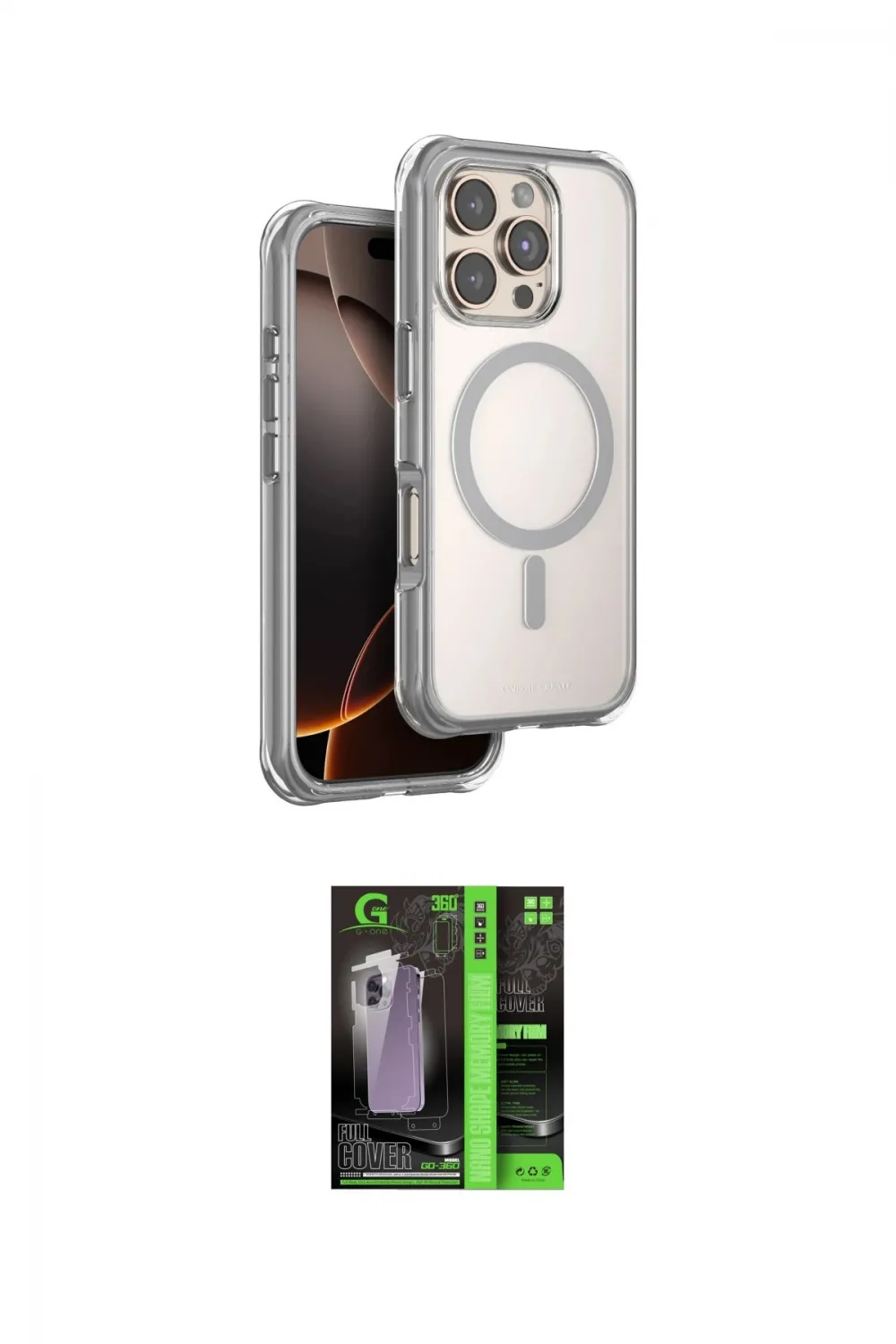ieg™ iPhone 16 Pro Max Kılıf Zirve Klasik Prime - Şeffaf 360 Full Body Arka Koruyucu