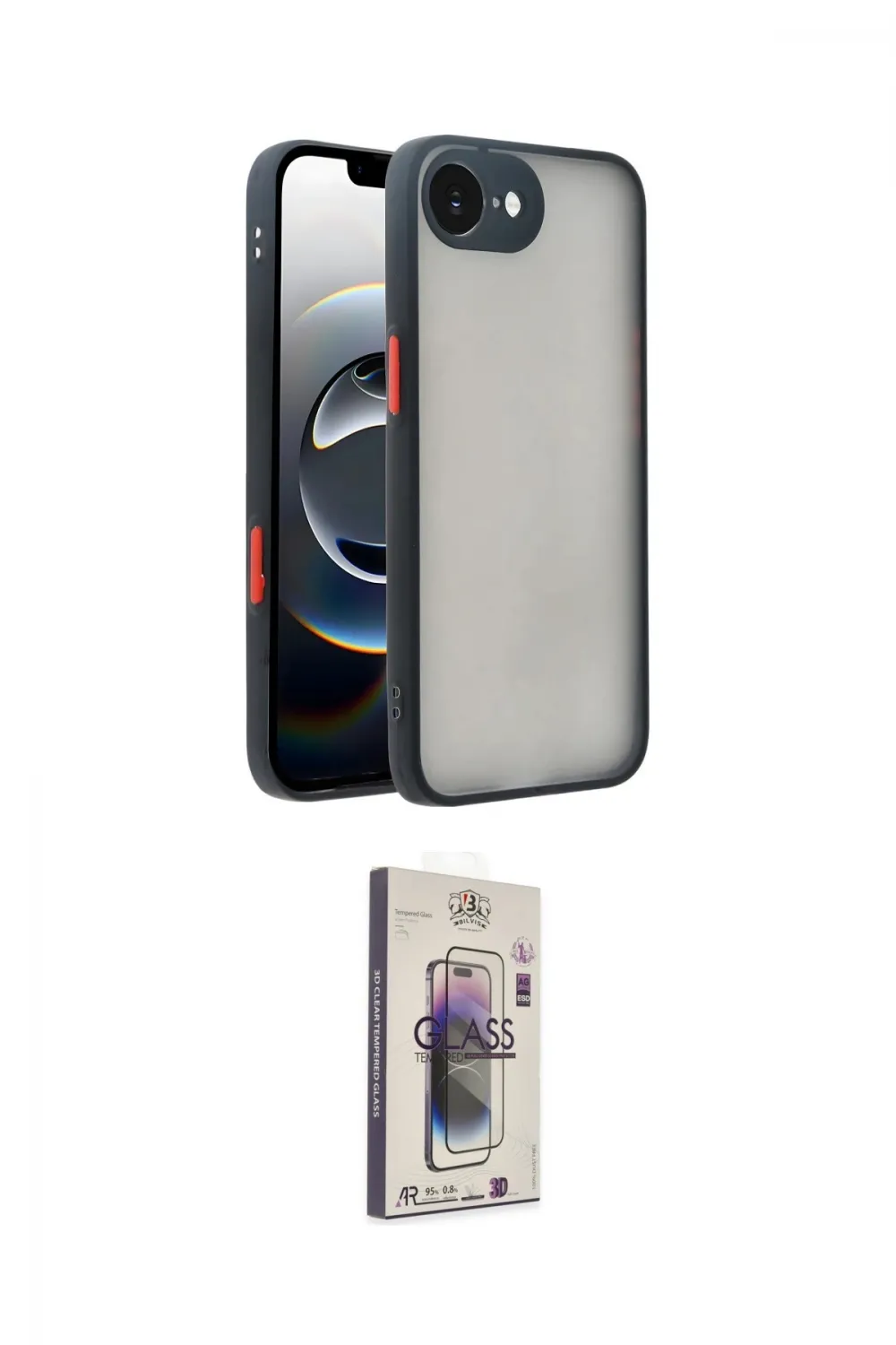 ieg™ iPhone 16E Kılıf Ahenk Çizgi Serisi - Siyah Bilvis 3D Cam Ekran Koruyucu