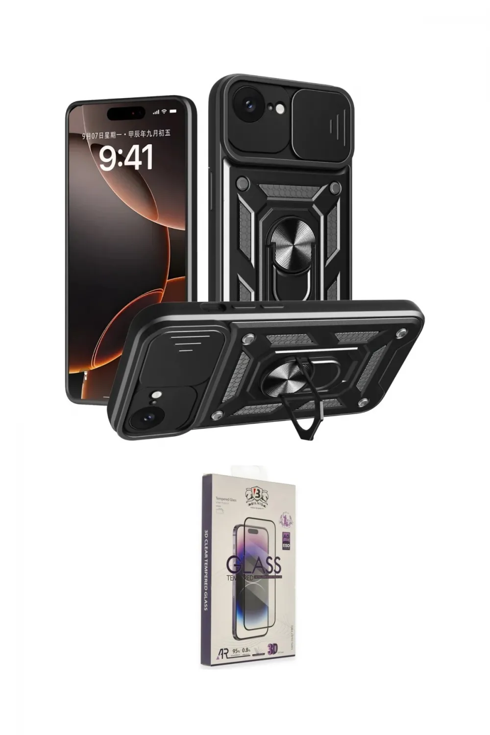 ieg™ iPhone 16E Kılıf Ahenk Klasik - Siyah Bilvis 3D Cam Ekran Koruyucu