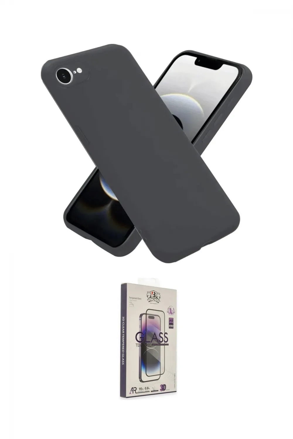 ieg™ iPhone 16E Kılıf Ahenk Serisi - Siyah Bilvis 3D Cam Ekran Koruyucu