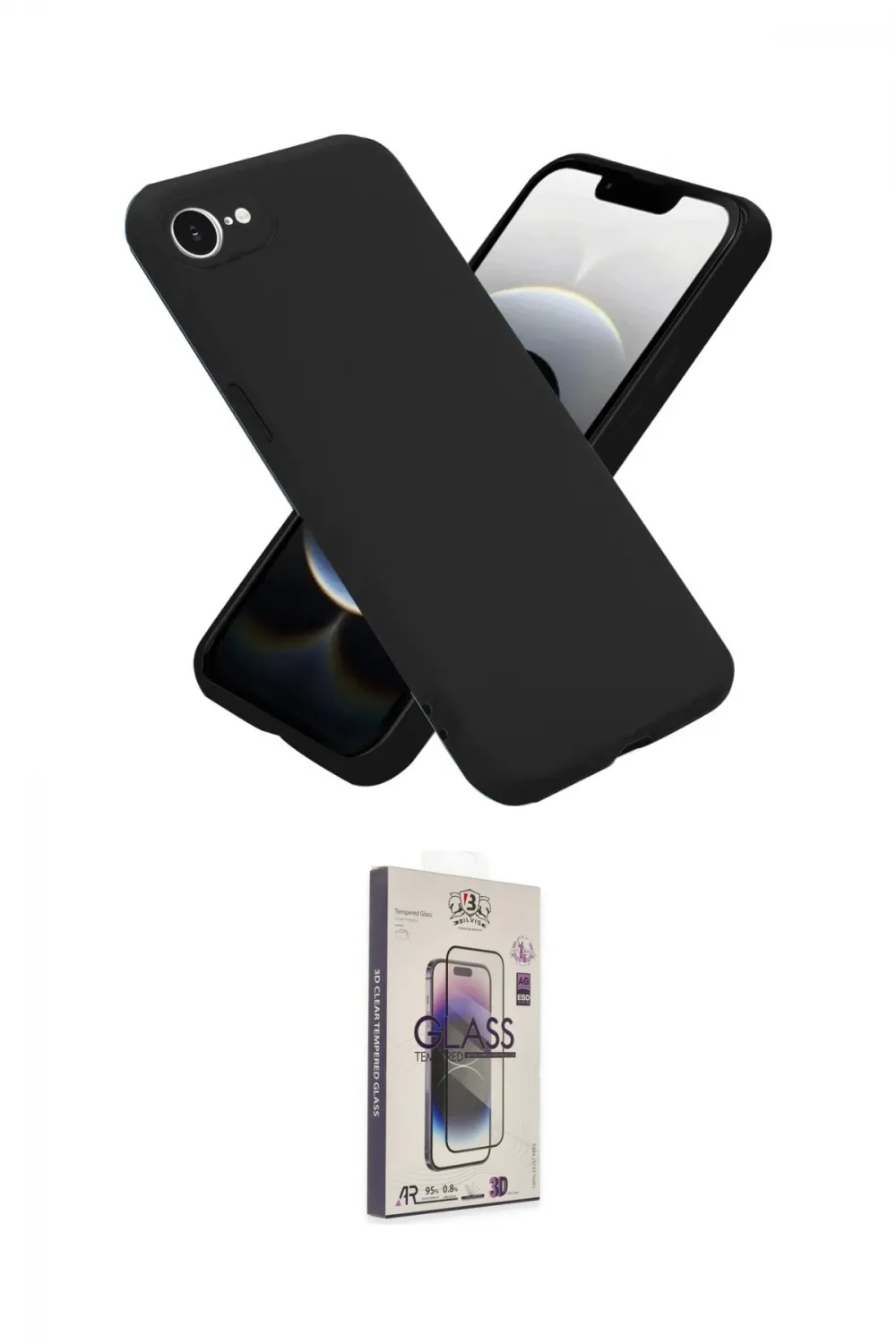 ieg™ iPhone 16E Kılıf Ahenk Serisi - Siyah Bilvis 3D Cam Ekran Koruyucu