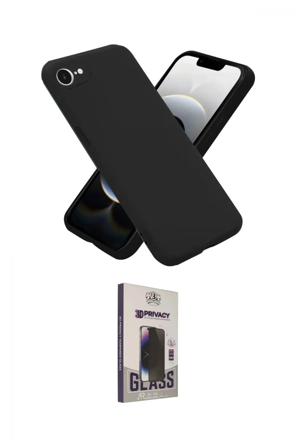 ieg™ iPhone 16E Kılıf Ahenk Serisi - Siyah Bilvis Hayalet Cam Ekran Koruyucu