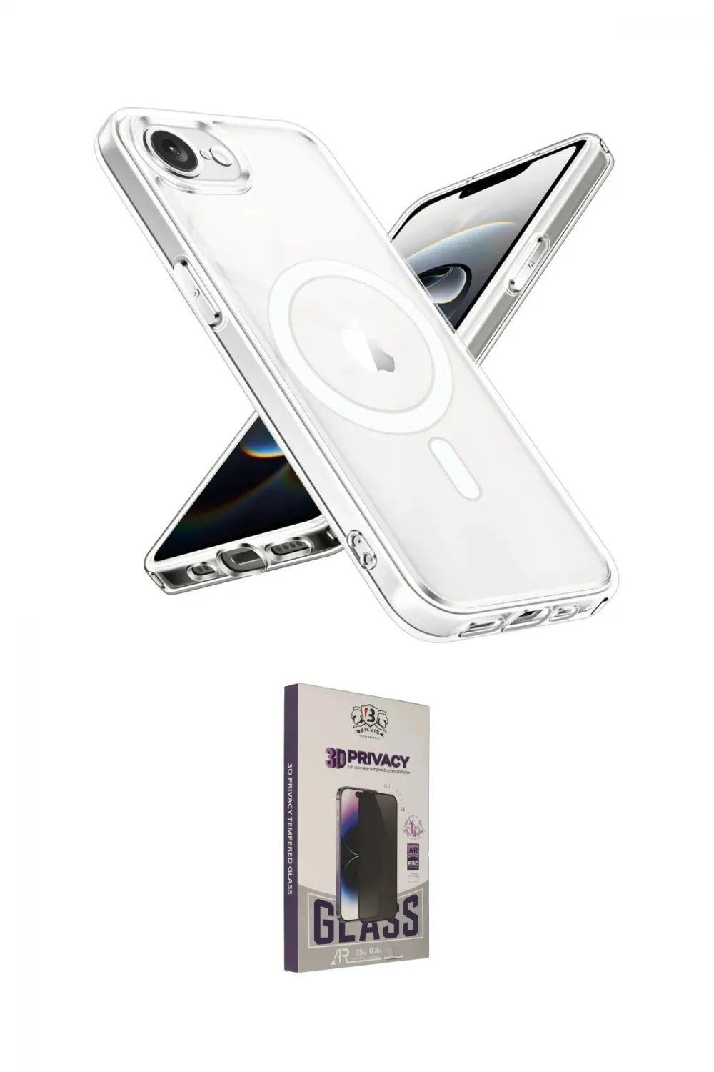 ieg™ iPhone 16E Kılıf Ahenk Yansıma Prime - Siyah Bilvis Hayalet Cam Ekran Koruyucu