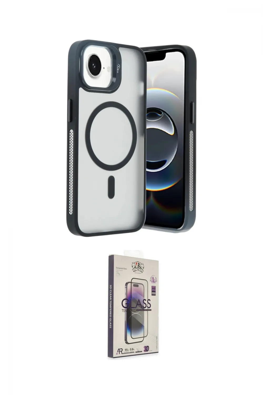 ieg™ iPhone 16E Kılıf Akış Form - Siyah Bilvis 3D Cam Ekran Koruyucu